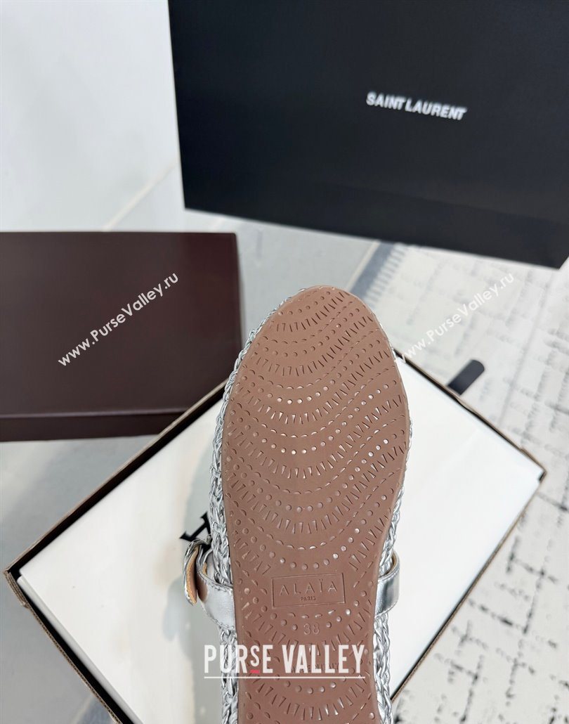 Alaia Ballet Flats in Braided Lambskin and Calf Leather Silver 2025 AL060603 (KER-250606033)