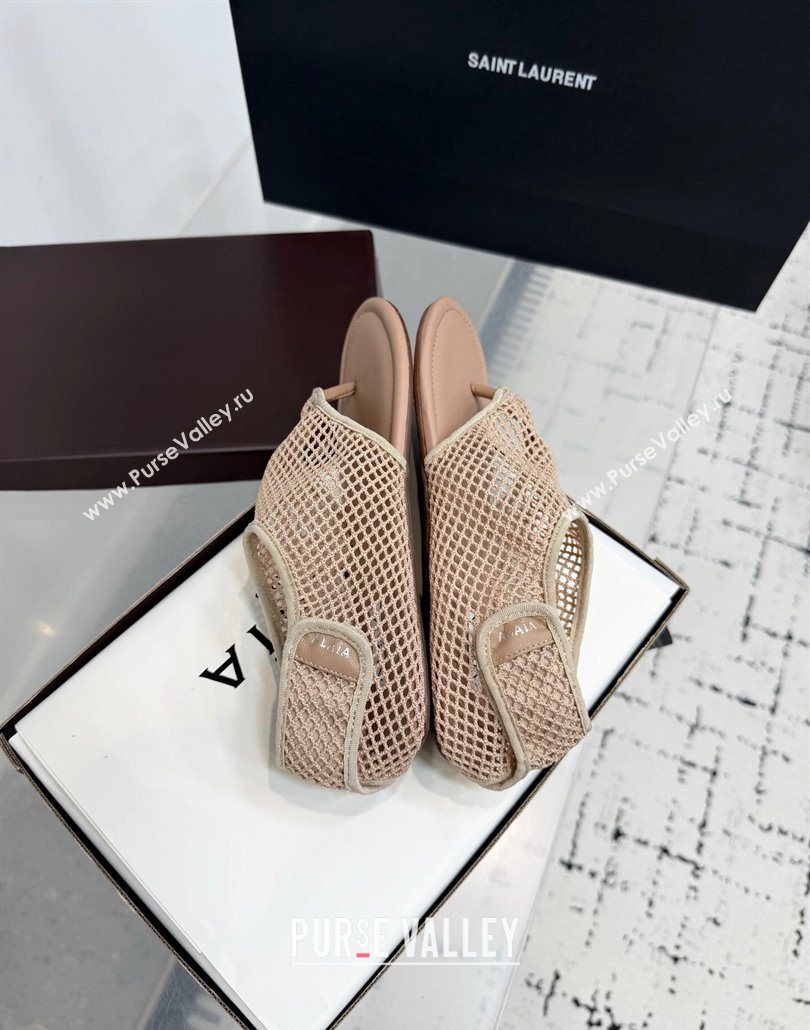 Alaia Flat Thong Sandals in Fishnet Nude 2025 AL060601 (KER-250606011)