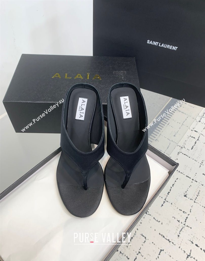 Alaia Cube Wedge Thong Slides Sandal 7.5cm in Satin Black 2025 AL060607 (KER-250606045)