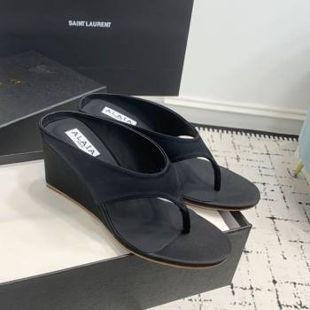 Alaia Cube Wedge Thong Slides Sandal 7.5cm in Satin Black 2025 AL060607 (KER-250606045)
