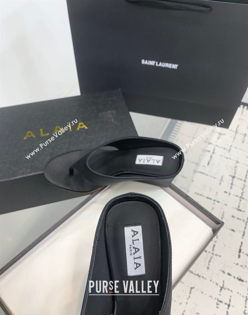 Alaia Cube Wedge Thong Slides Sandal 7.5cm in Satin Black 2025 AL060607 (KER-250606045)