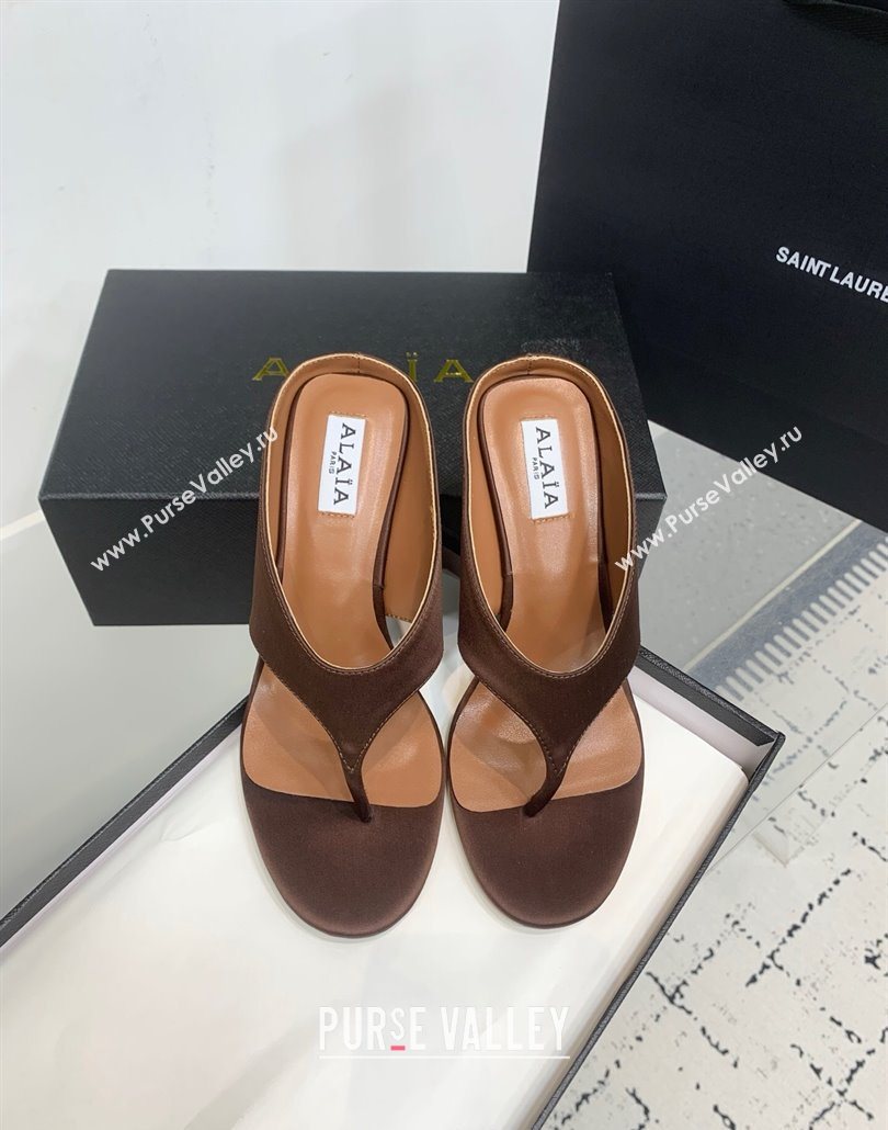 Alaia Cube Wedge Thong Slides Sandal 7.5cm in Satin Brown 2025 AL060607 (KER-250606047)