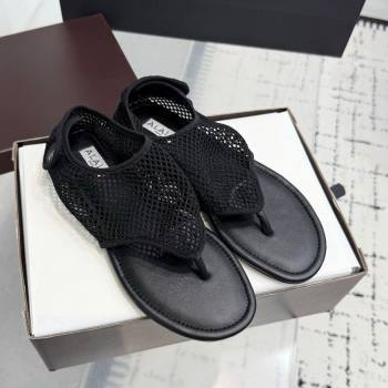 Alaia Flat Thong Sandals in Fishnet Black 2025 AL060601 (KER-250606009)