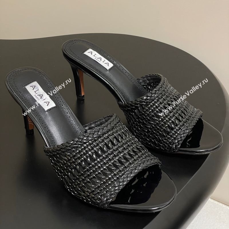 Alaia Heel Slides Sandal 7cm in Braided Lambskin Black 2025 AL060609 (MD-250606055)