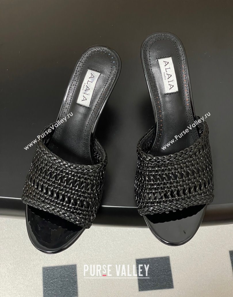 Alaia Heel Slides Sandal 7cm in Braided Lambskin Black 2025 AL060609 (MD-250606055)