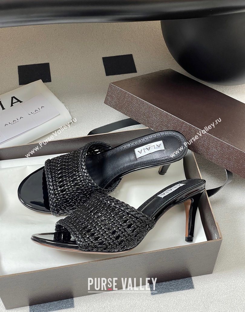 Alaia Heel Slides Sandal 7cm in Braided Lambskin Black 2025 AL060609 (MD-250606055)