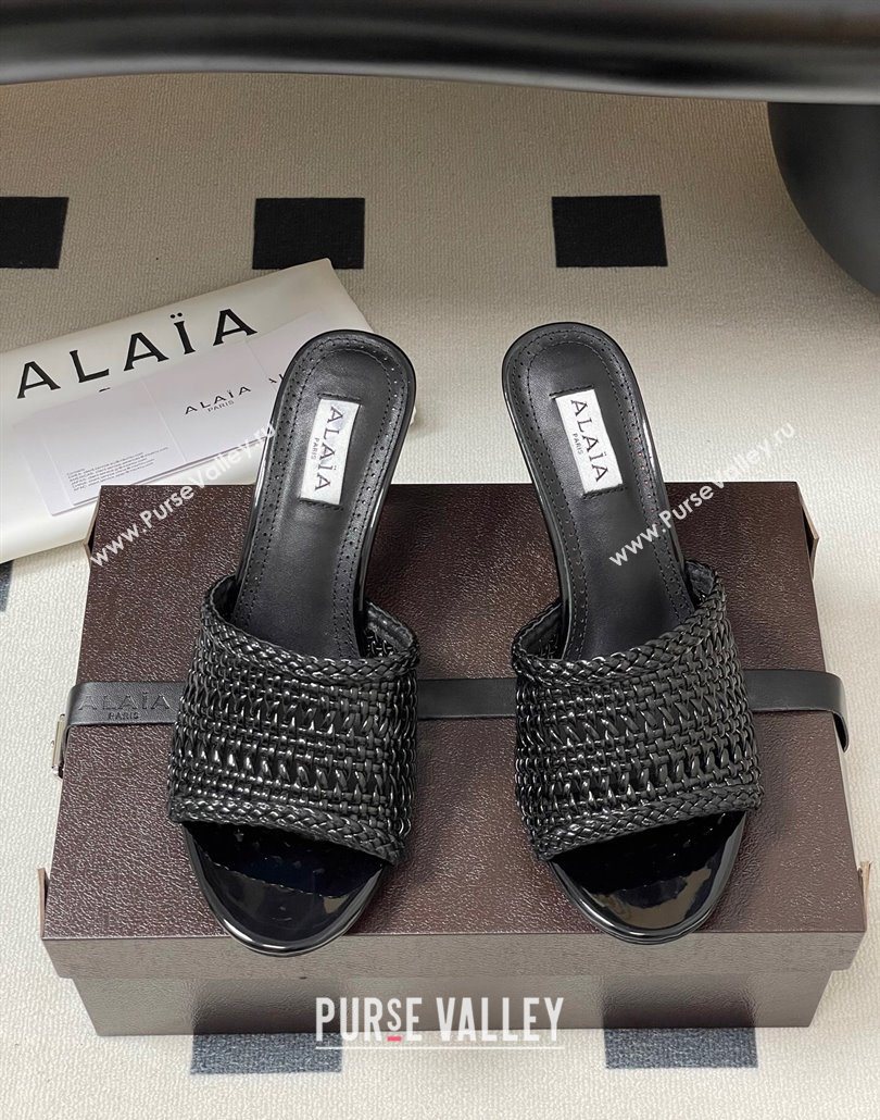 Alaia Heel Slides Sandal 7cm in Braided Lambskin Black 2025 AL060609 (MD-250606055)