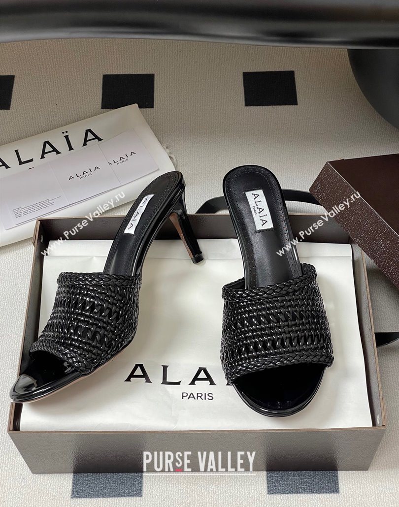 Alaia Heel Slides Sandal 7cm in Braided Lambskin Black 2025 AL060609 (MD-250606055)