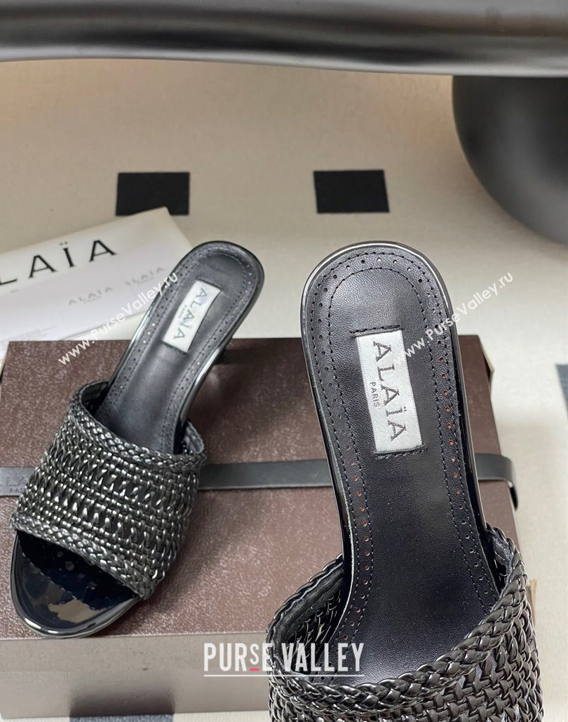 Alaia Heel Slides Sandal 7cm in Braided Lambskin Black 2025 AL060609 (MD-250606055)