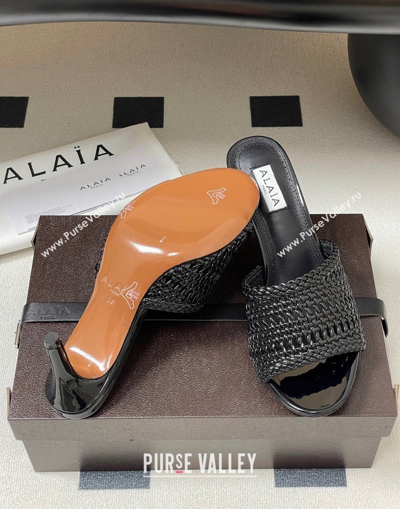 Alaia Heel Slides Sandal 7cm in Braided Lambskin Black 2025 AL060609 (MD-250606055)