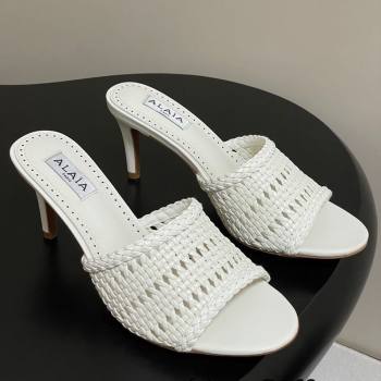 Alaia Heel Slides Sandal 7cm in Braided Lambskin White 2025 AL060609 (MD-250606056)