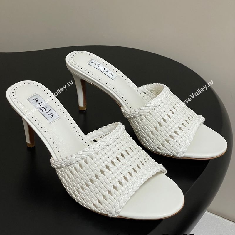 Alaia Heel Slides Sandal 7cm in Braided Lambskin White 2025 AL060609 (MD-250606056)