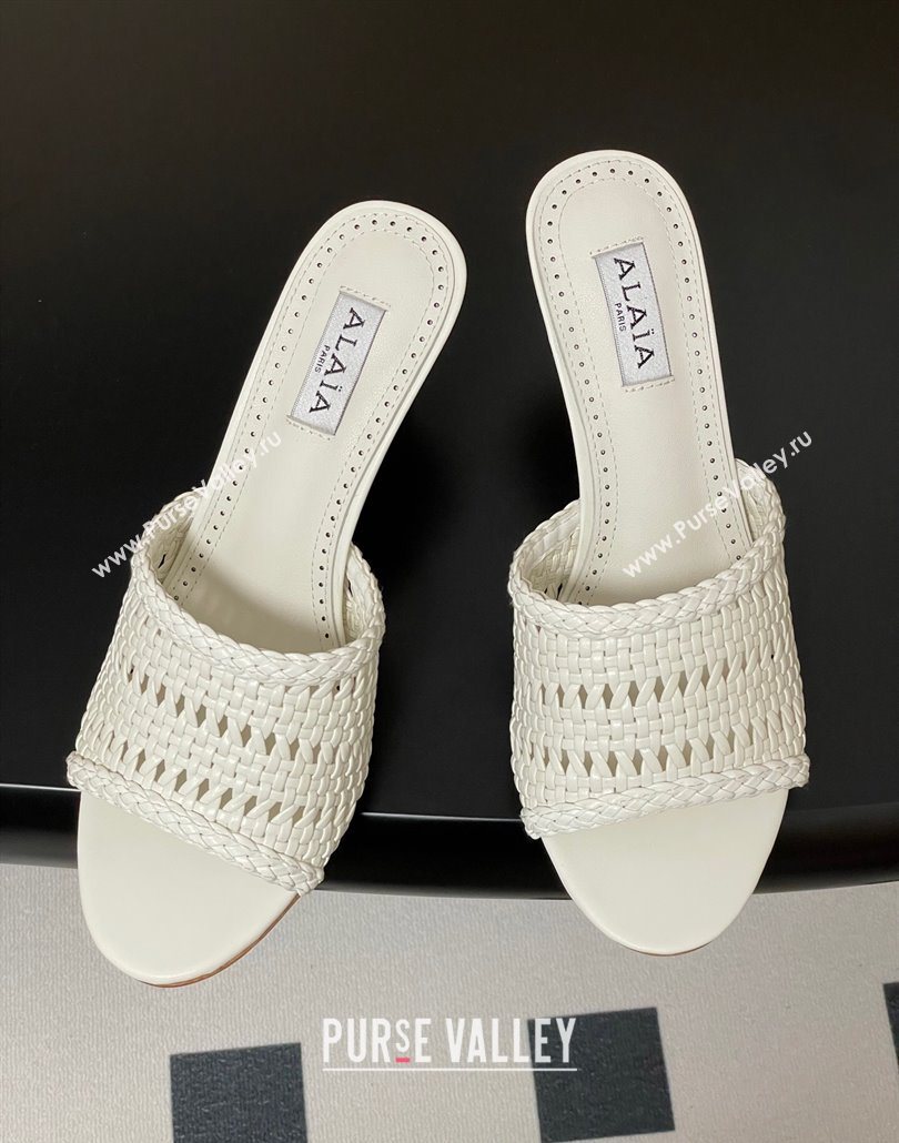 Alaia Heel Slides Sandal 7cm in Braided Lambskin White 2025 AL060609 (MD-250606056)