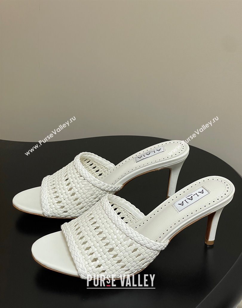 Alaia Heel Slides Sandal 7cm in Braided Lambskin White 2025 AL060609 (MD-250606056)