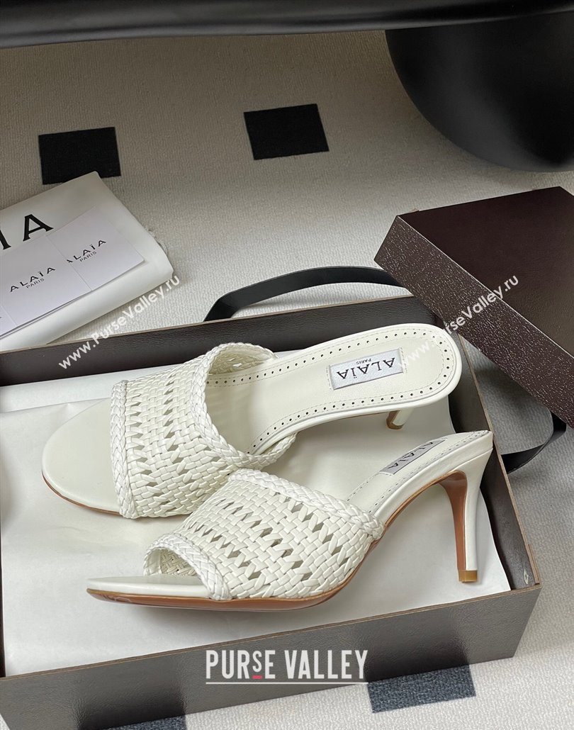 Alaia Heel Slides Sandal 7cm in Braided Lambskin White 2025 AL060609 (MD-250606056)