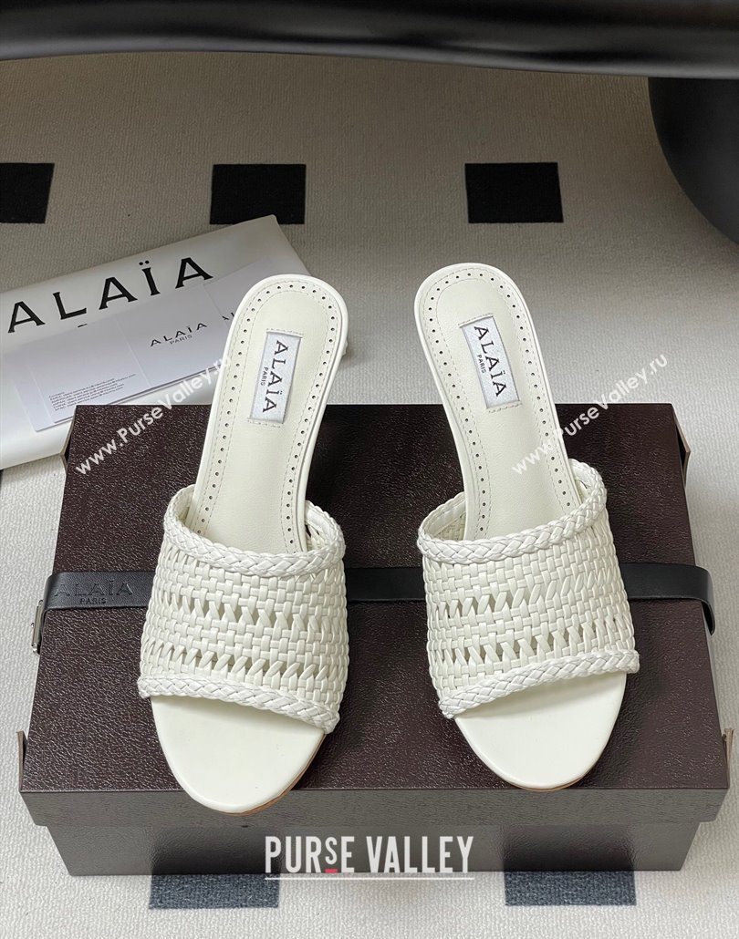Alaia Heel Slides Sandal 7cm in Braided Lambskin White 2025 AL060609 (MD-250606056)