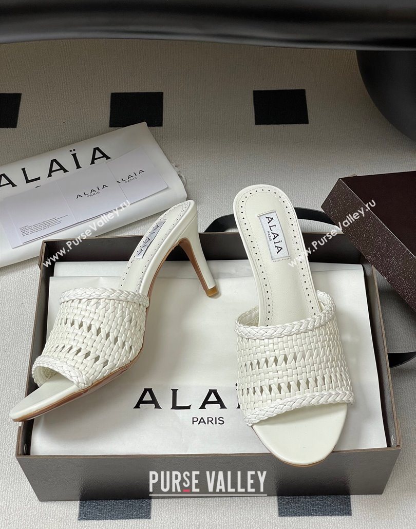 Alaia Heel Slides Sandal 7cm in Braided Lambskin White 2025 AL060609 (MD-250606056)