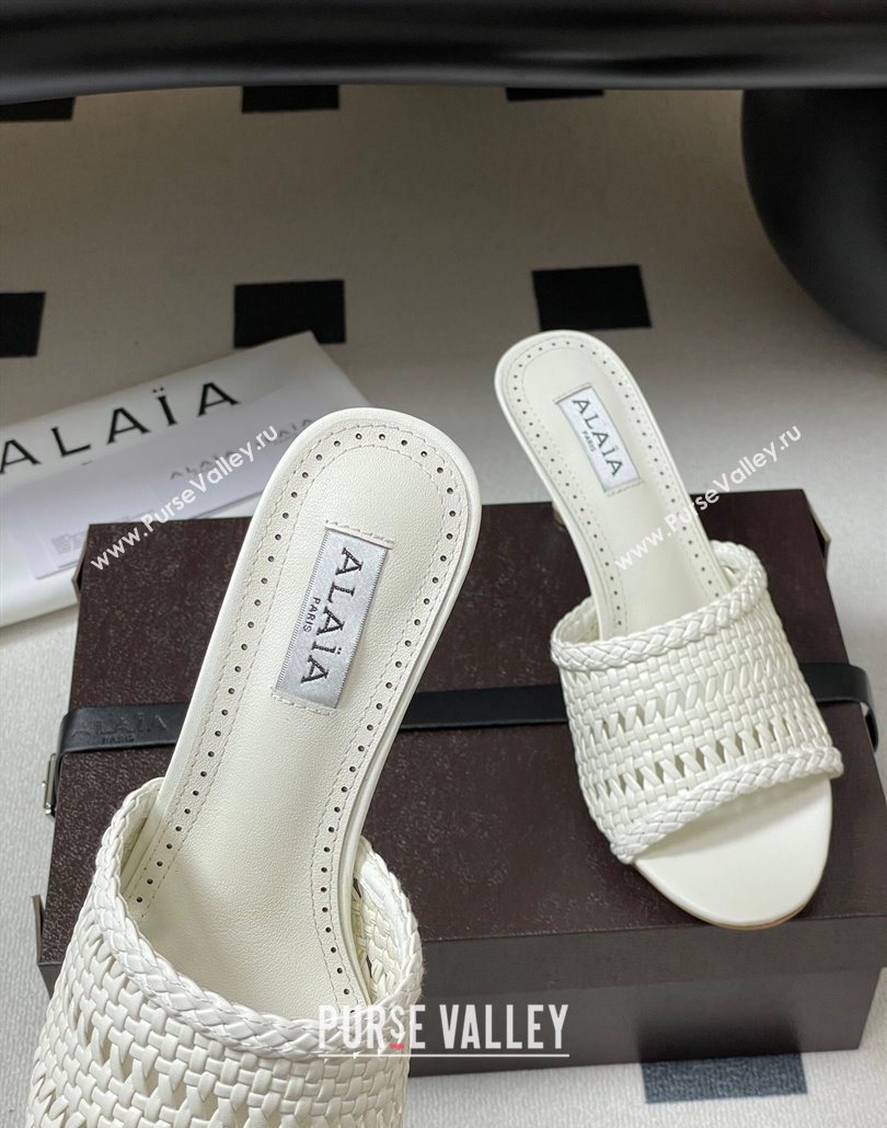 Alaia Heel Slides Sandal 7cm in Braided Lambskin White 2025 AL060609 (MD-250606056)