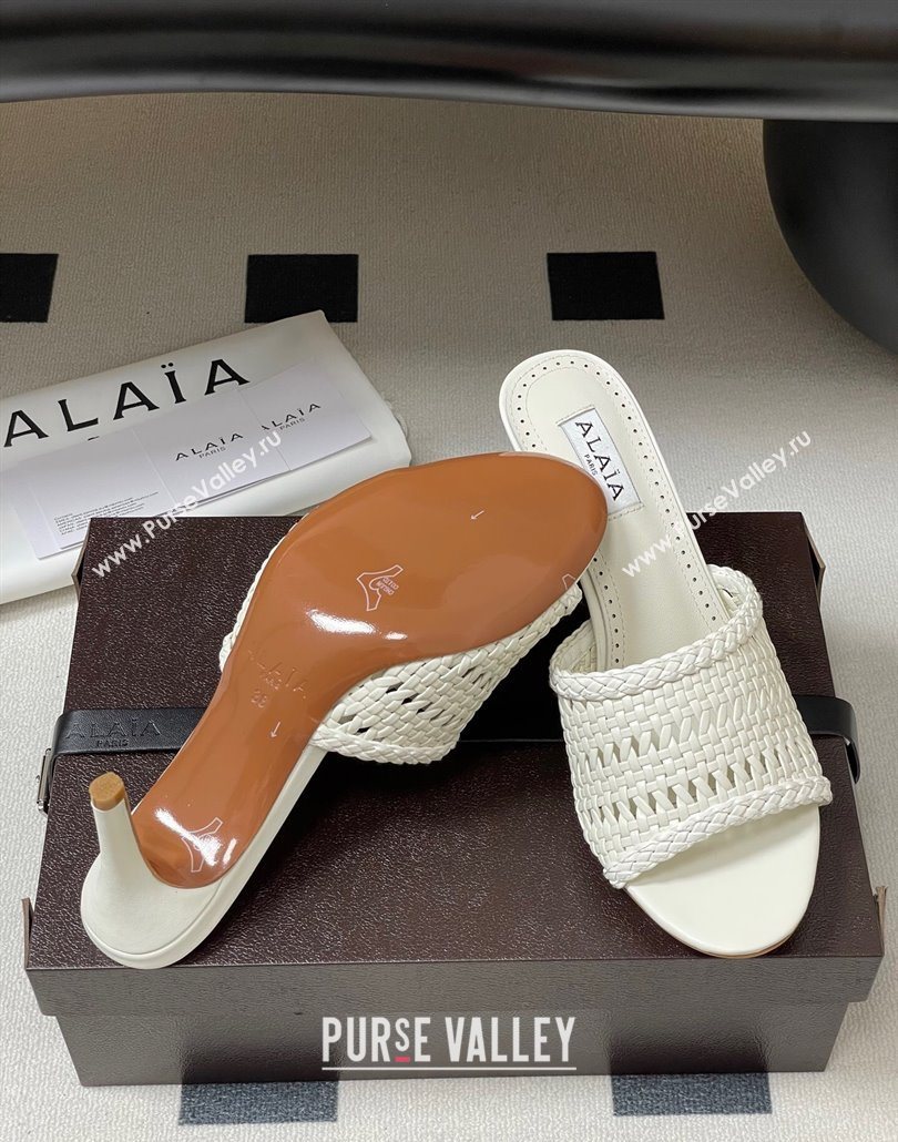 Alaia Heel Slides Sandal 7cm in Braided Lambskin White 2025 AL060609 (MD-250606056)