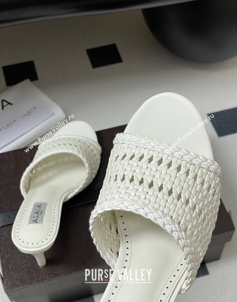 Alaia Heel Slides Sandal 7cm in Braided Lambskin White 2025 AL060609 (MD-250606056)