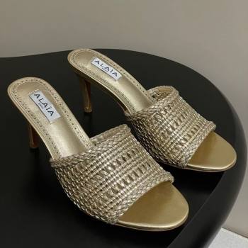Alaia Heel Slides Sandal 7cm in Braided Lambskin Gold 2025 AL060609 (MD-250606058)