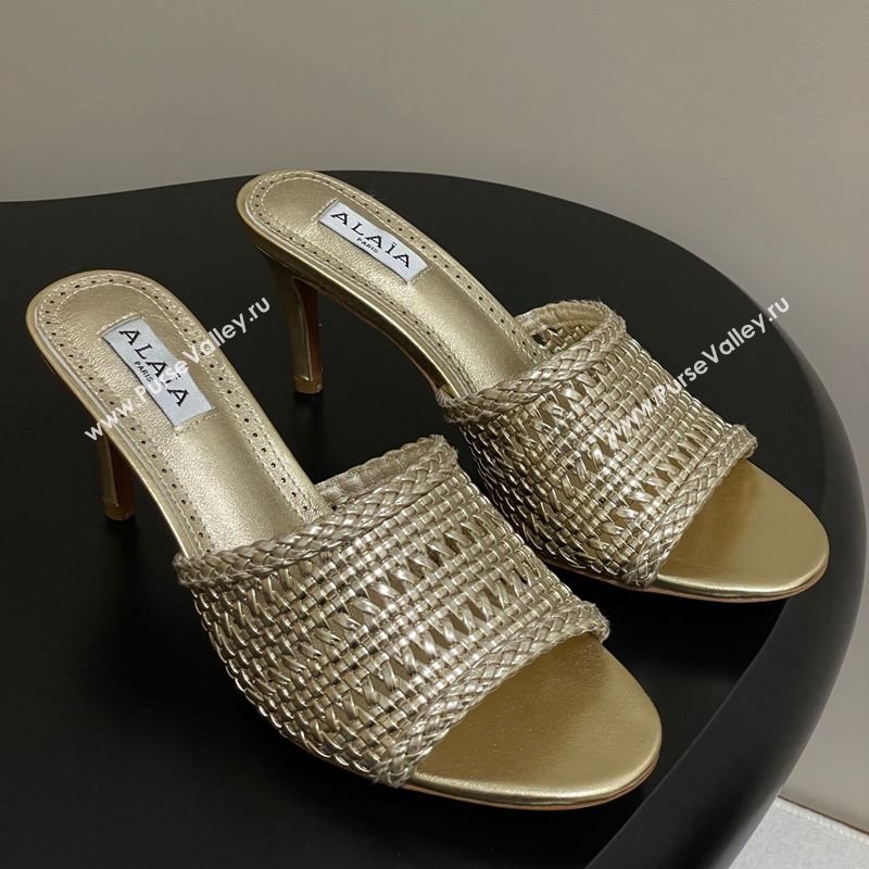 Alaia Heel Slides Sandal 7cm in Braided Lambskin Gold 2025 AL060609 (MD-250606058)
