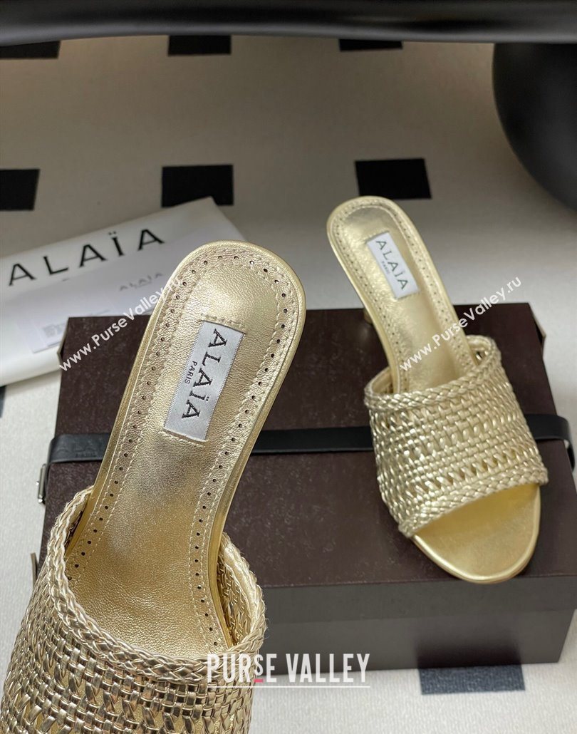 Alaia Heel Slides Sandal 7cm in Braided Lambskin Gold 2025 AL060609 (MD-250606058)