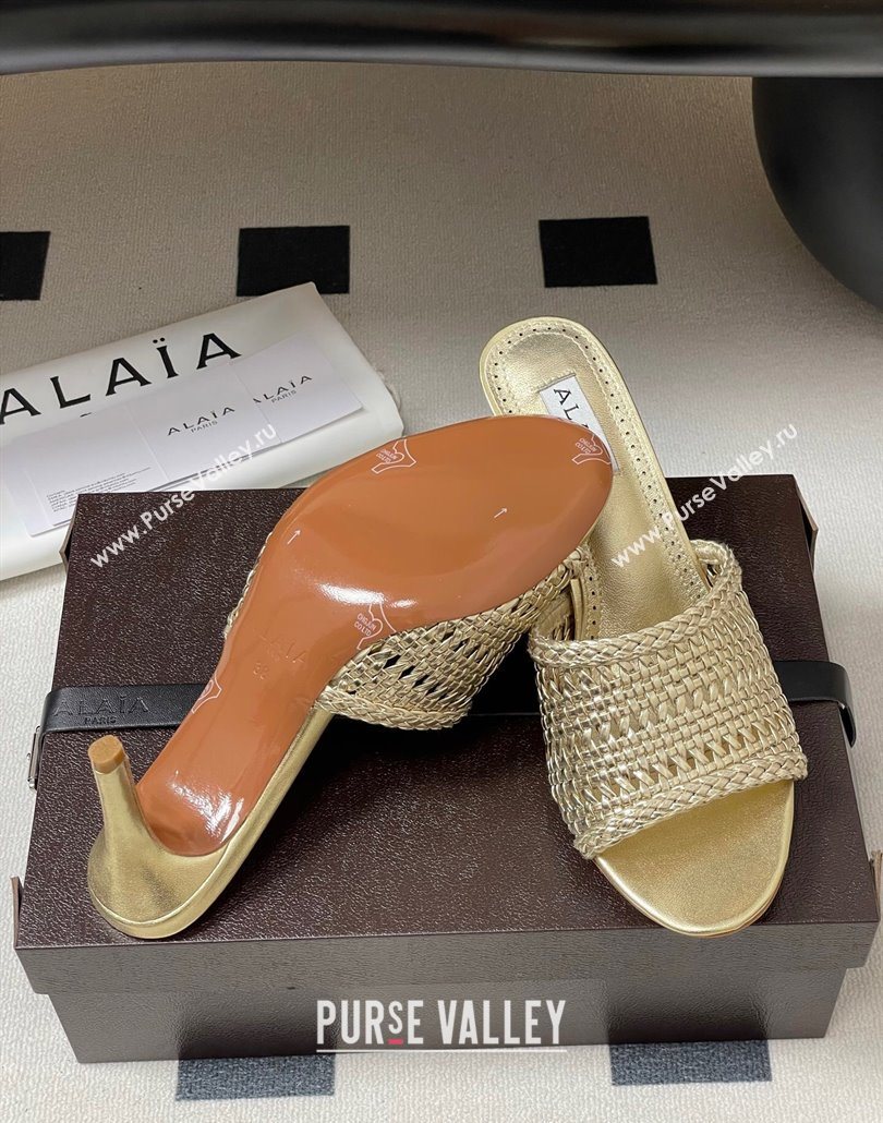 Alaia Heel Slides Sandal 7cm in Braided Lambskin Gold 2025 AL060609 (MD-250606058)