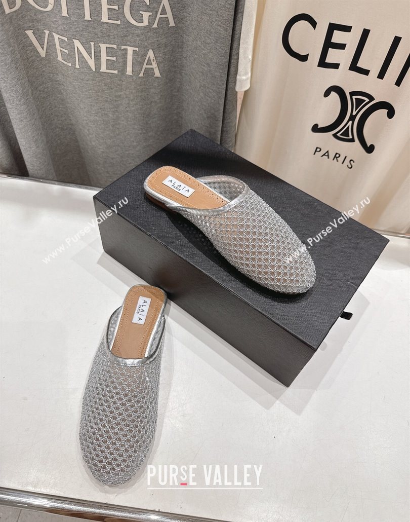Alaia Flat Mesh Mules Silver 2025 AL060610 (MD-250606061)
