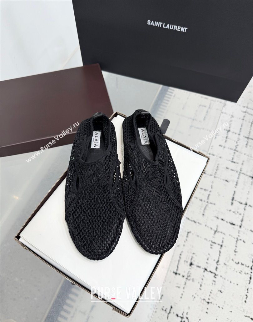 Alaia Flat Slippers in Fishnet Black 2025 AL060601 (KER-250606014)