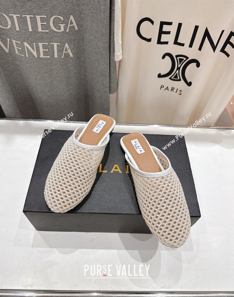 Alaia Flat Mesh Mules White 2025 AL060610 (MD-250606063)