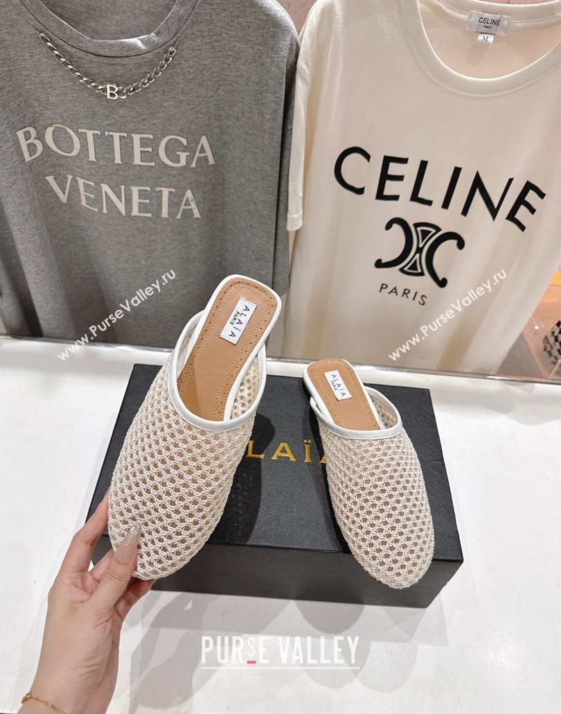 Alaia Flat Mesh Mules White 2025 AL060610 (MD-250606063)