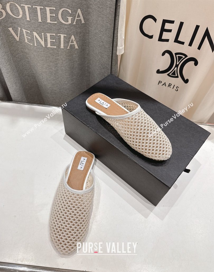 Alaia Flat Mesh Mules White 2025 AL060610 (MD-250606063)