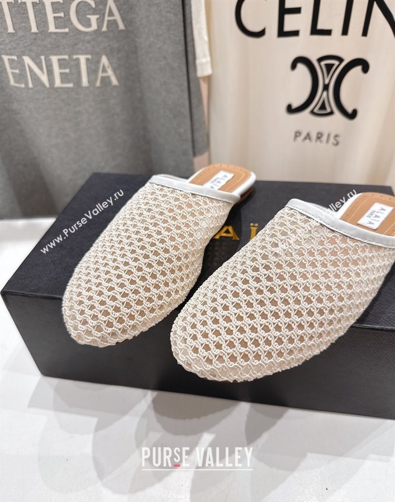Alaia Flat Mesh Mules White 2025 AL060610 (MD-250606063)