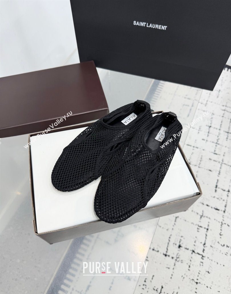 Alaia Flat Slippers in Fishnet Black 2025 AL060601 (KER-250606014)