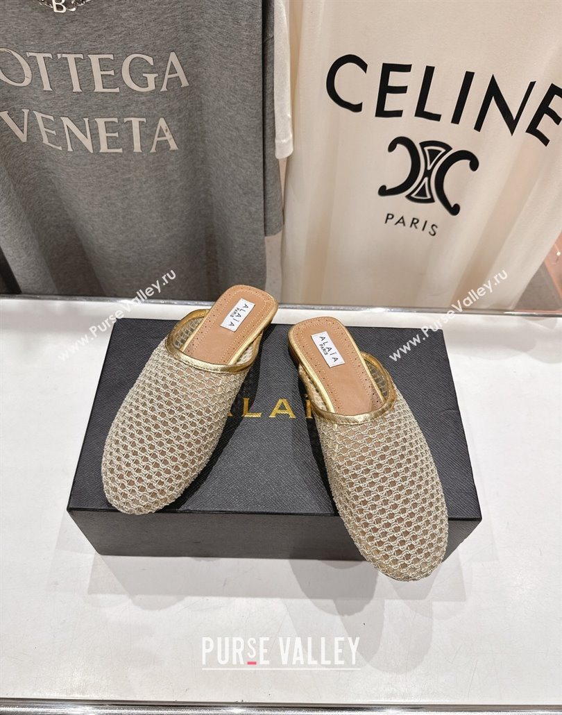 Alaia Flat Mesh Mules Gold 2025 AL060610 (MD-250606065)