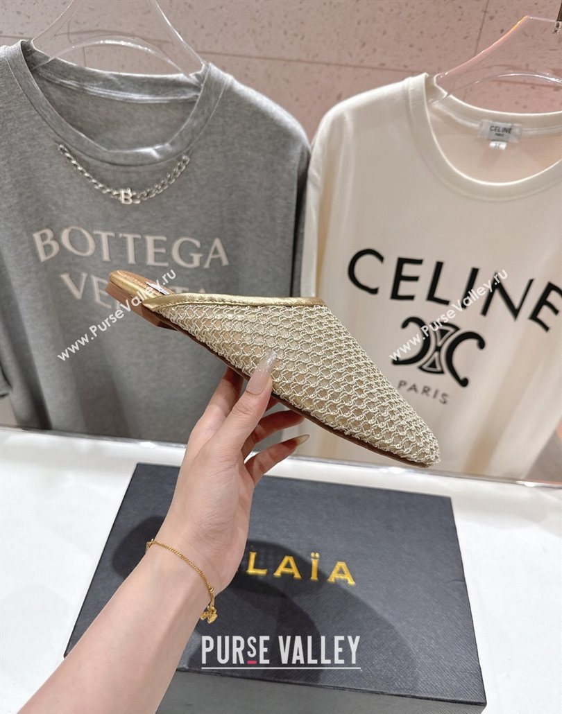 Alaia Flat Mesh Mules Gold 2025 AL060610 (MD-250606065)