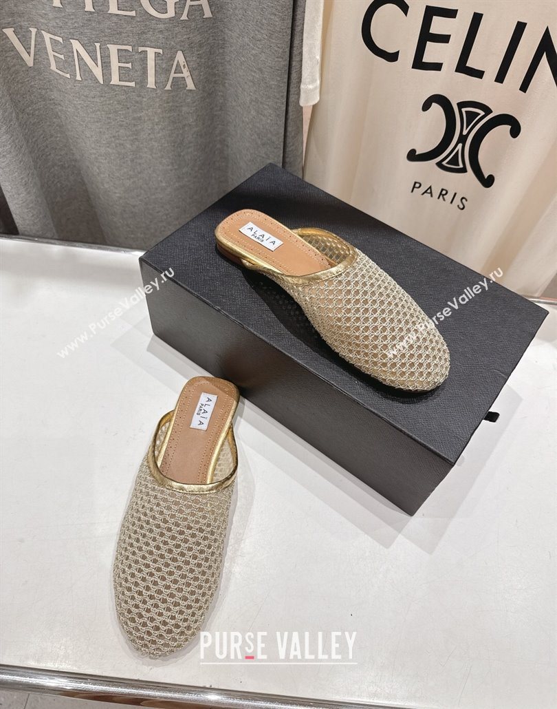 Alaia Flat Mesh Mules Gold 2025 AL060610 (MD-250606065)