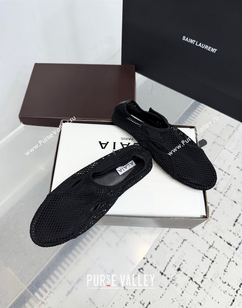 Alaia Flat Slippers in Fishnet Black 2025 AL060601 (KER-250606014)