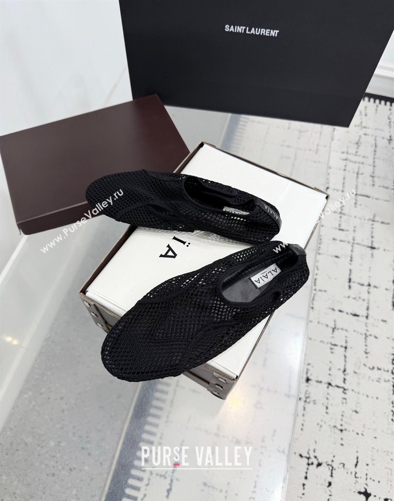 Alaia Flat Slippers in Fishnet Black 2025 AL060601 (KER-250606014)