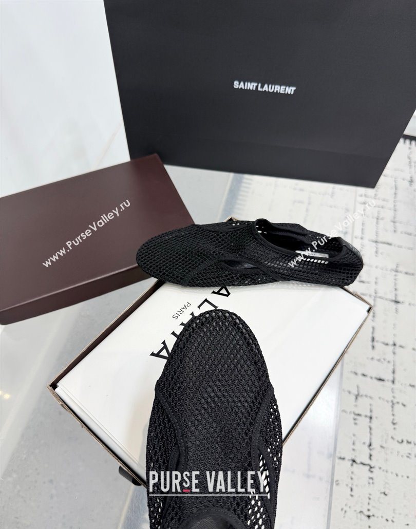 Alaia Flat Slippers in Fishnet Black 2025 AL060601 (KER-250606014)