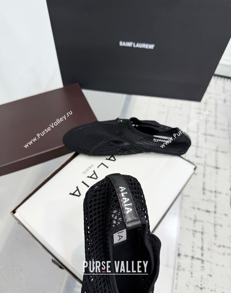 Alaia Flat Slippers in Fishnet Black 2025 AL060601 (KER-250606014)