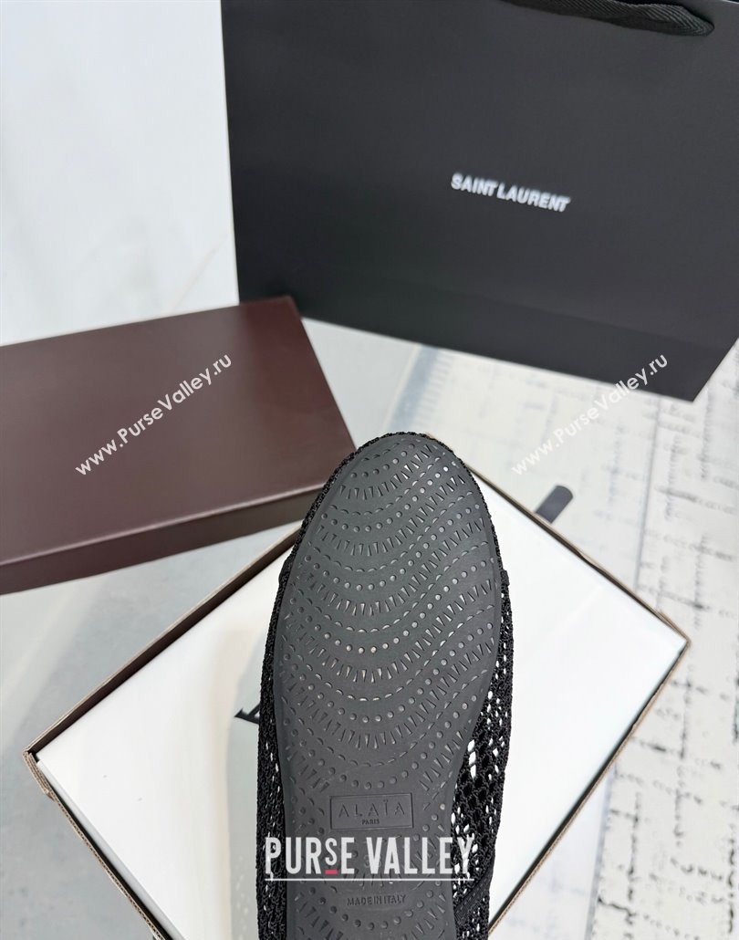 Alaia Flat Slippers in Fishnet Black 2025 AL060601 (KER-250606014)