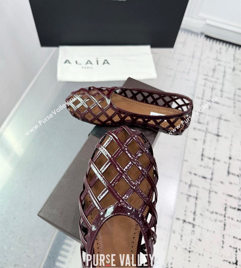 Alaia Cage Ballet Flats in Patent Calfskin Dark Burgundy 2025 AL070901 (KER-250709010)