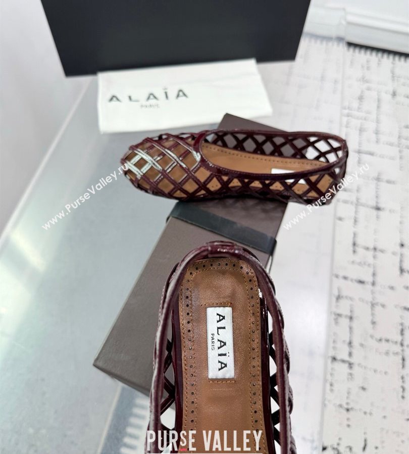 Alaia Cage Ballet Flats in Patent Calfskin Dark Burgundy 2025 AL070901 (KER-250709010)