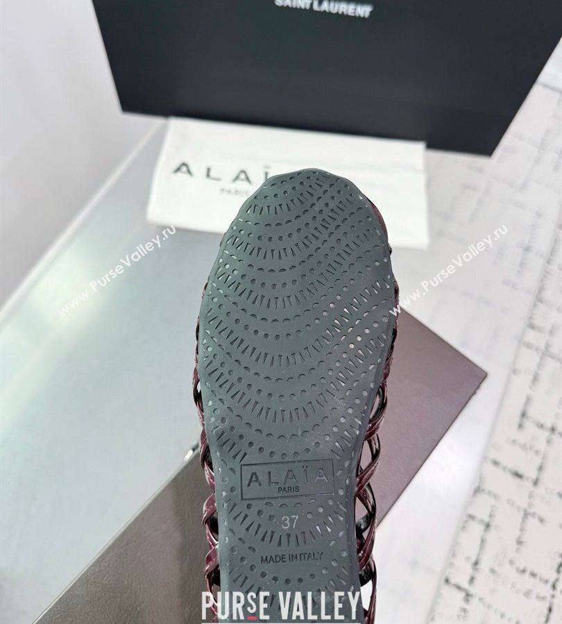 Alaia Cage Ballet Flats in Patent Calfskin Dark Burgundy 2025 AL070901 (KER-250709010)