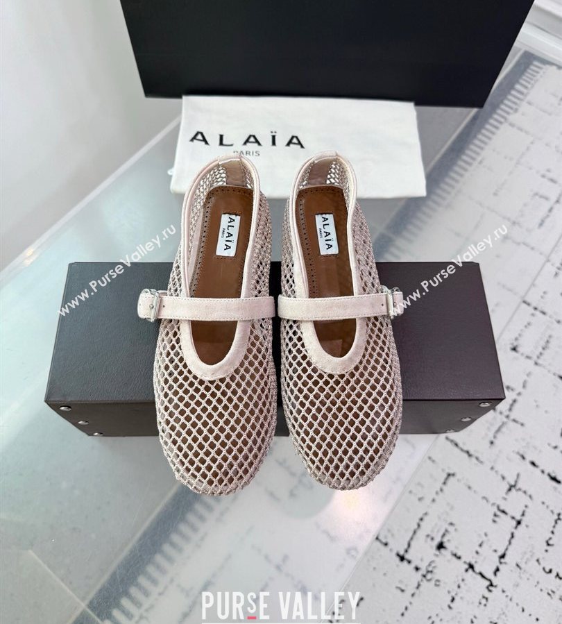 Alaia Ballet Flats in Fishnet and Suede Light Grey 2025 AL060602 (KER-250709014)