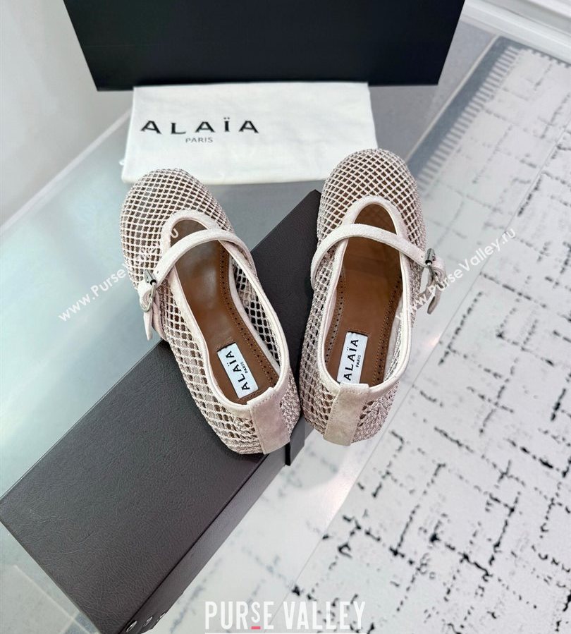 Alaia Ballet Flats in Fishnet and Suede Light Grey 2025 AL060602 (KER-250709014)