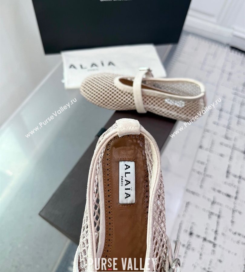 Alaia Ballet Flats in Fishnet and Suede Light Grey 2025 AL060602 (KER-250709014)