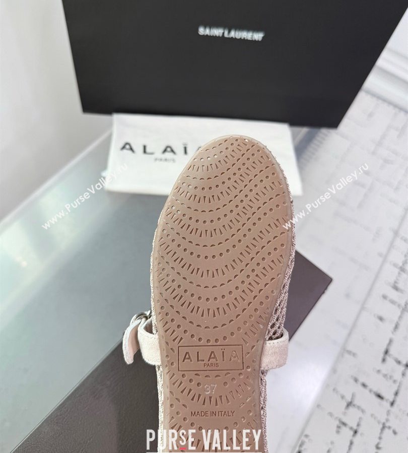 Alaia Ballet Flats in Fishnet and Suede Light Grey 2025 AL060602 (KER-250709014)